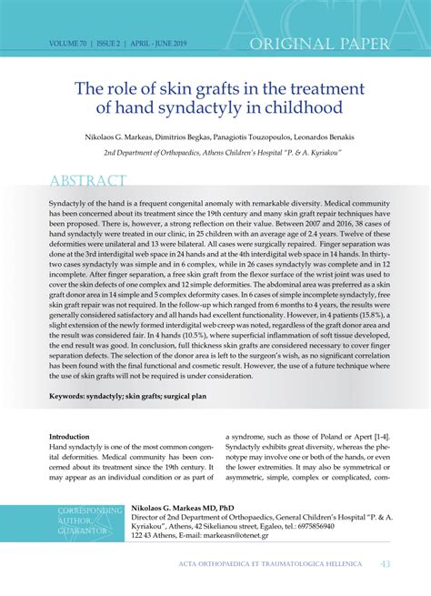 (PDF) The role of skin grafts in the treatment of hand syndactyly in childhood