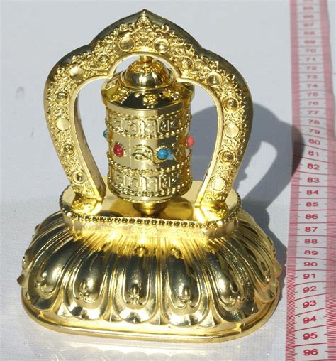 Golden Color Buddhist Prayer Wheel with Solar Battery, Spiritual Collectibles and Art of Tibet ...