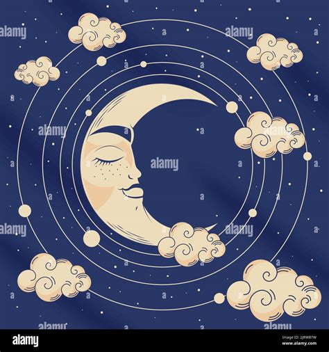 crescent moon with clouds scene Stock Vector Image & Art - Alamy