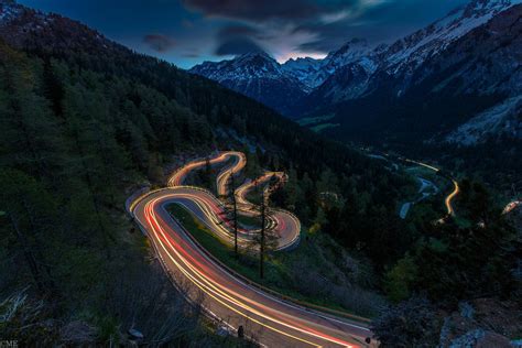 Download Mountain Light Night Road Photography Time Lapse HD Wallpaper