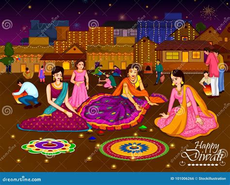 Indian Family People Celebrating Diwali Festival Of India Vector Illustration | CartoonDealer ...