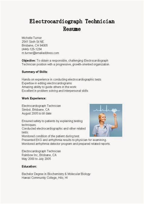 Resume Samples: Electrocardiograph Technician Resume Sample