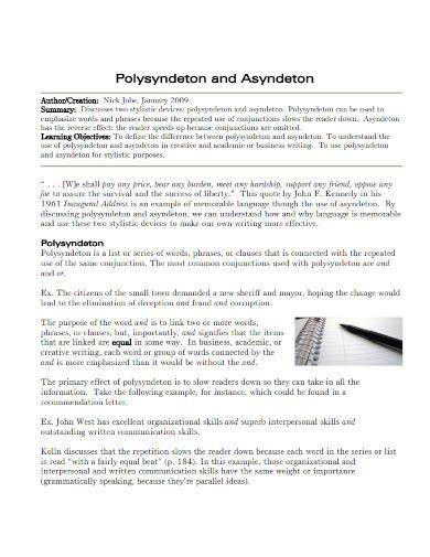 Asyndeton - Examples, How to Use, PDF