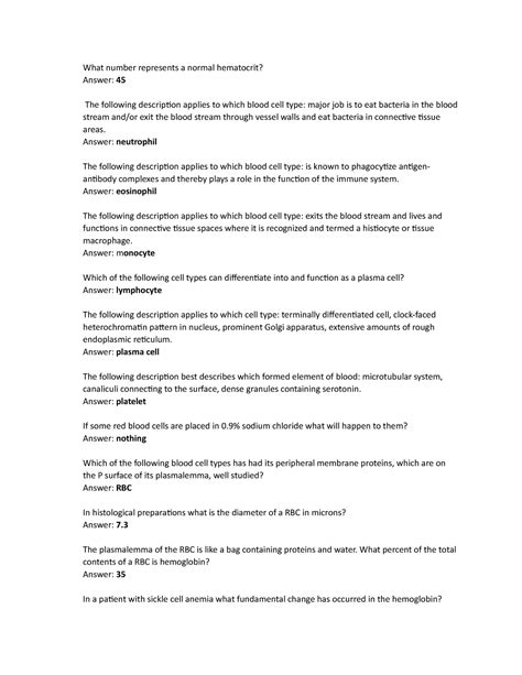 Histology: Bood Histology - What number represents a normal hematocrit?Answer: 45 The following ...