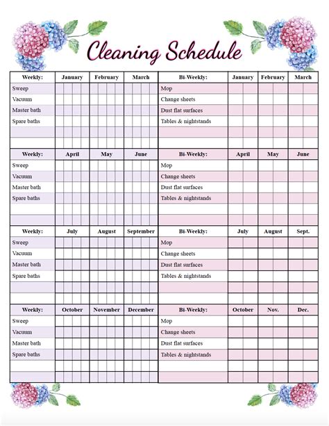 Printable Cleaning Schedule Free