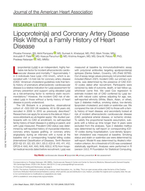 (PDF) Lipoprotein(a) and Coronary Artery Disease Risk Without a Family ...