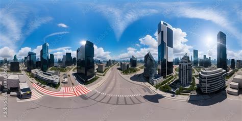 Full 360 degrees seamless spherical panorama HDRI equirectangular projection of Daytime Big City ...