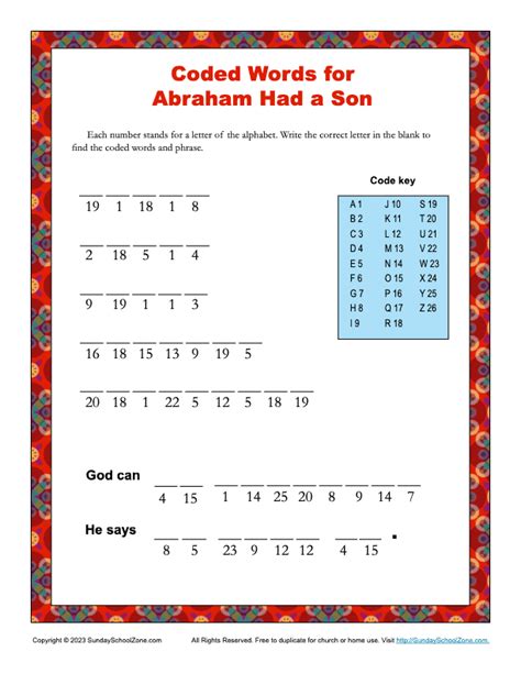 Coded Words for Abraham Had a Son on Sunday School Zone