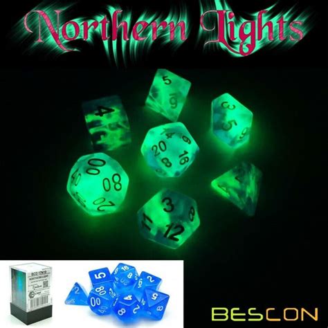 Bescon Super Glow in the Dark Nebula Glitter RPG DND Dice Set NORTHERN ...