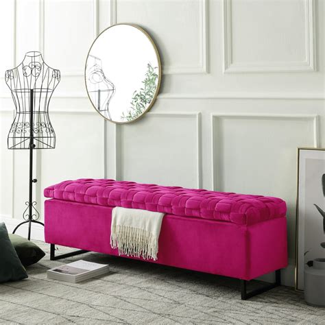 Inspired Home Edgar Velvet Storage Bench Upholstered Hand Woven Storage, Fuchsia - Walmart.com ...