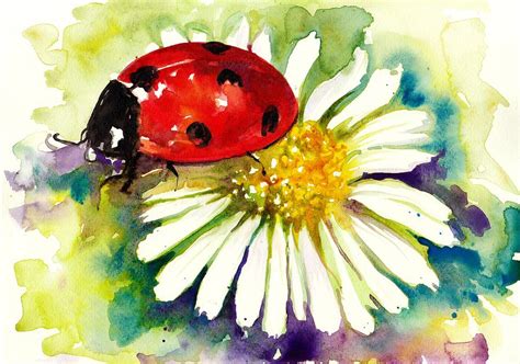 Ladybug In Flowers Painting by Tiberiu Soos