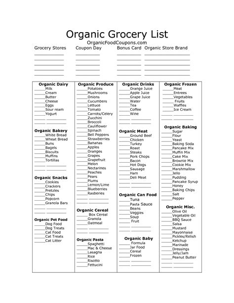 List Of Organic Food