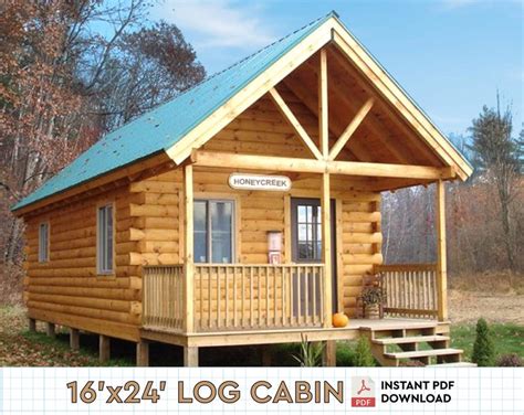 16' X 24' Tiny Cabin DIY Plans 385SF Log Cabin Architectural Blueprint ...