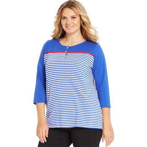 Jones New York Signature Plus Size Threequartersleeve Striped Top in ...