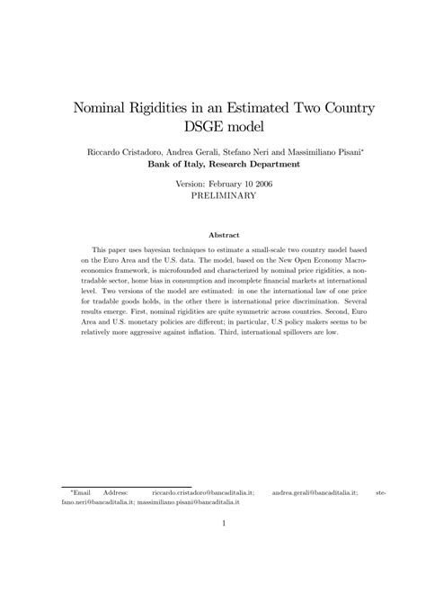 (PDF) Nominal Rigidities in an Estimated Two Country DSGE Model