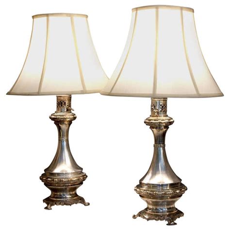 Pair of Antique Silver Plated Bronze Lamps For Sale at 1stdibs