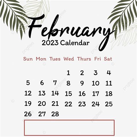 February 2023 Calendar with Palm Leaves