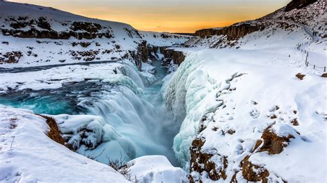 Gullfoss waterfall in winter season wallpaper - backiee