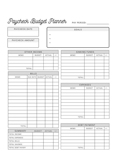 Paycheck Budget Planner Printable Budget by Paycheck Worksheet Biweekly ...