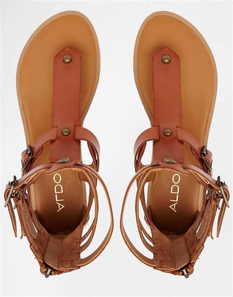 ALDO Livy Tan Leather Gladiator Flat Sandals in Brown - Lyst