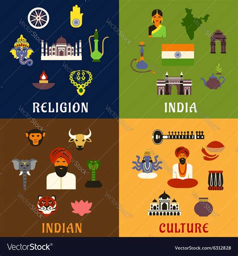 Indian culture religion and national icons Vector Image