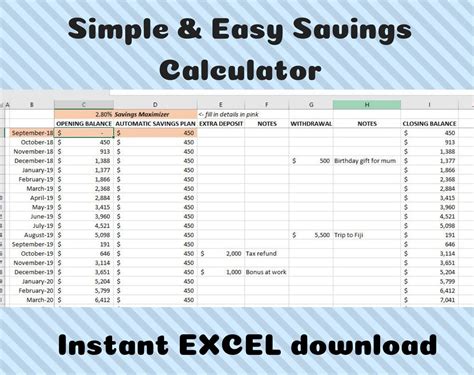 Excel Savings Calculator, Excel Savings Spreadsheet, Excel Savings Tracker, Excel Savings Budget ...