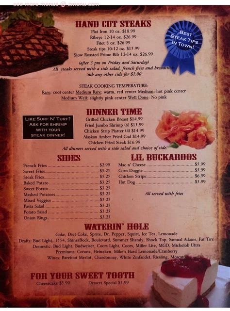 Menu at Branding Iron Steakhouse, Belle Fourche, US-85