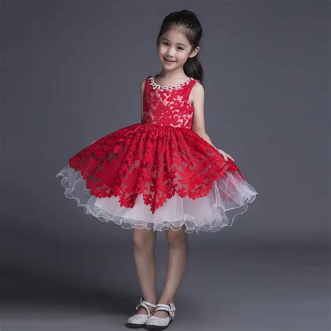 Red Lace Kids Ball Gown Little Girls Pageant Dress Short Puffy Flower Girl Dress Children Formal ...