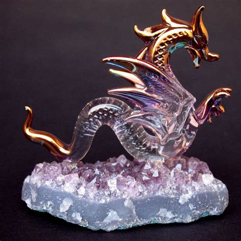 Dragon Serpent Figurine Blown Glass on Amethyst Crystal - Etsy | Dragon glass, Dragon figurines ...