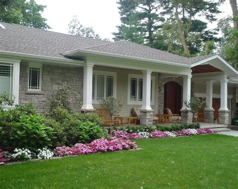 Peak added to a front porch & columns | Ranch house remodel, Front porch design, Farmhouse front ...