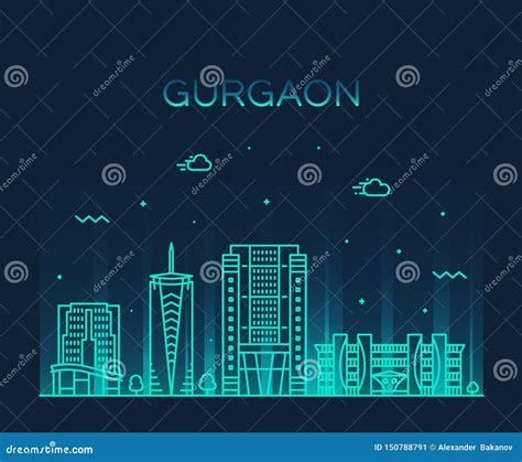 Gurgaon Skyline Haryana India Vector Linear Style Stock Vector ...