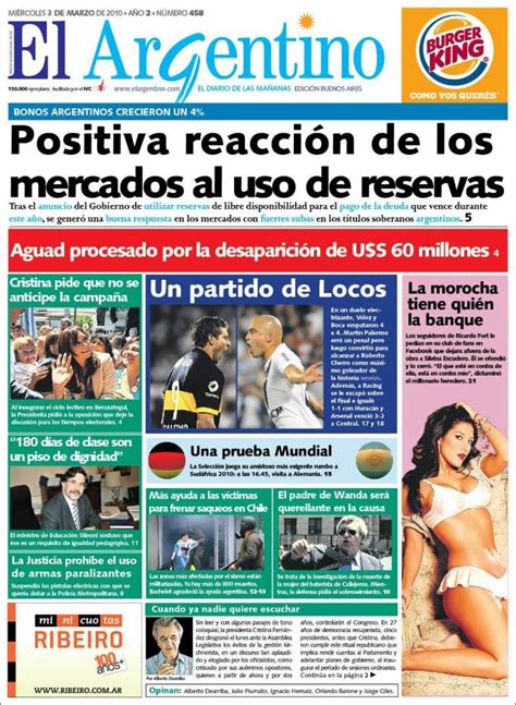 Newspaper El Argentino (Argentina). Newspapers in Argentina. Saturday's edition, October 30 of ...