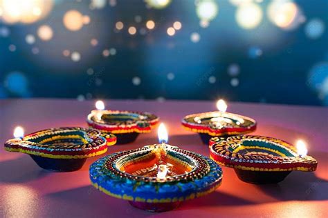 Colorful Diwali Diyas On Rangoli Happy Deepavali Diwali Holiday Light Photo Background And ...