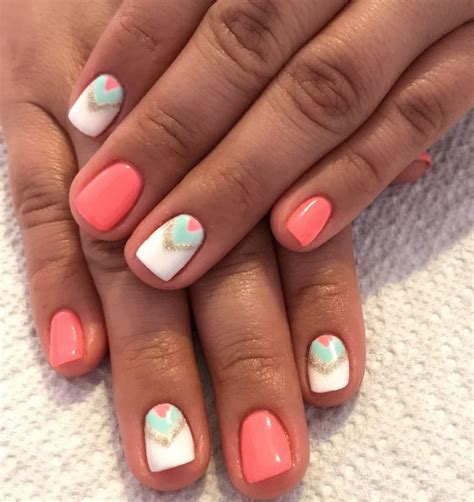 Coral nails. Mint nails. White nails. Gold nails. Summer nails. California nails. Gel nails ...