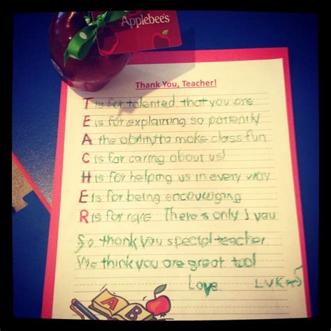 Teacher Appreciation Day :•) Cute letter to teacher with an Apple ...