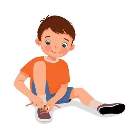 lindo niño atando sus cordones 19089597 Vector en Vecteezy