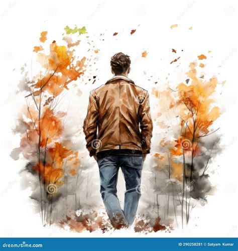 Watercolor Painting of a Man Walking in Forest Generative AI Stock Illustration - Illustration ...