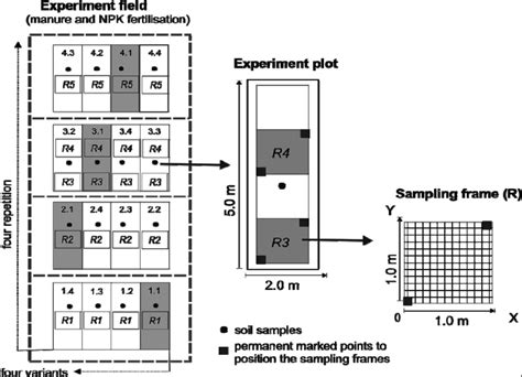 Experimental design (example of an experiment field with four variants)... | Download Scientific ...