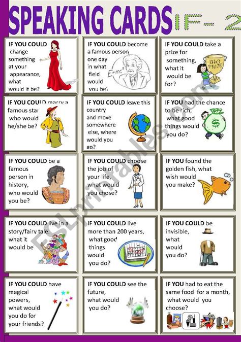 SPEAKING CARDS - if 2 worksheet | English language learning activities, English lessons for kids ...