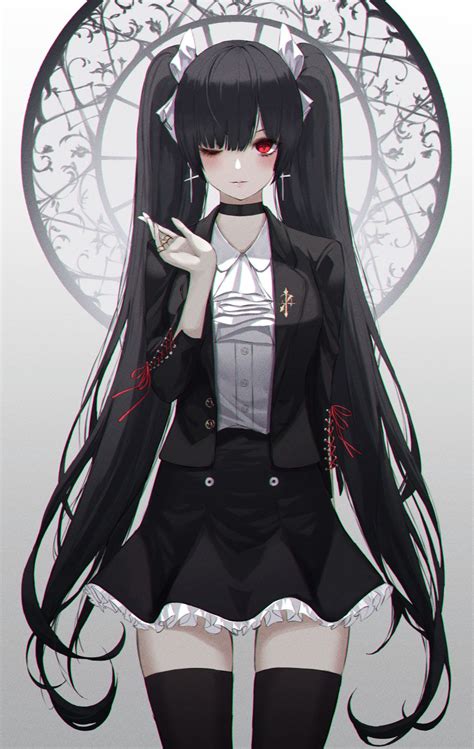 Twintails in black and white and a trace of red [Original] - Sauce: http://bit.ly/2qbgEUb - Don ...