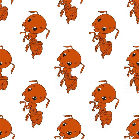 Happy ant. Colored seamless pattern with cute cartoon character. Simple ...