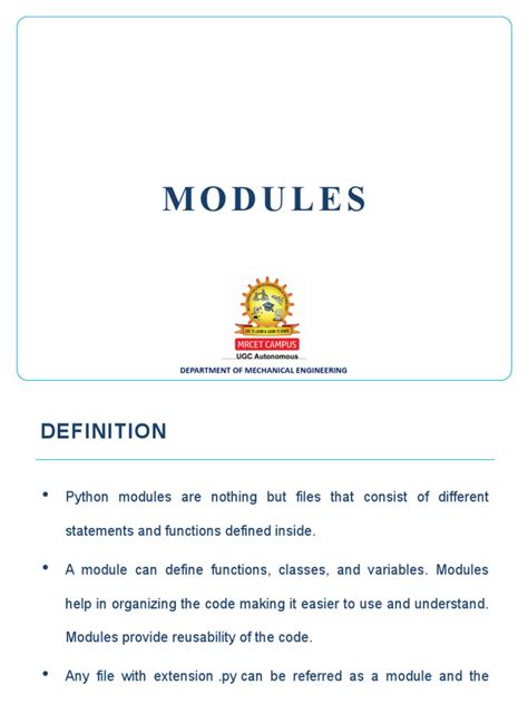 Modules: Department of Mechanical Engineering | PDF