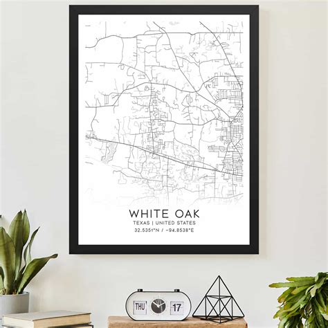 White Oak Texas Map Poster, Modern Home Decor Wall Art Print - Custom ...