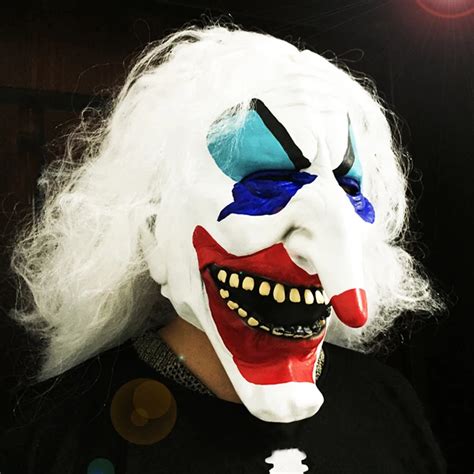 Latex Scary Clown Mask Big Mouth White Hair Nose Cosplay Full Face Horror Masquerade Adult Ghost ...