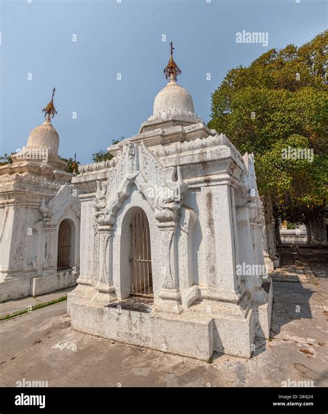 The World's Biggest Book in Kuthodaw Pagoda with 729 parts (stone inscriptions) in white stupas ...