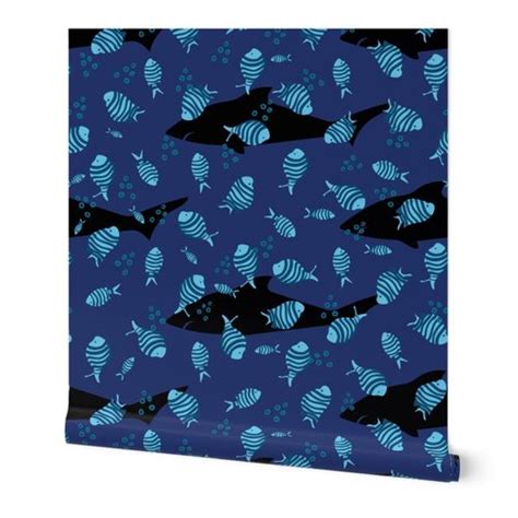 pilot fish and sharks by rysunki_malunki Wallpaper | Spoonflower