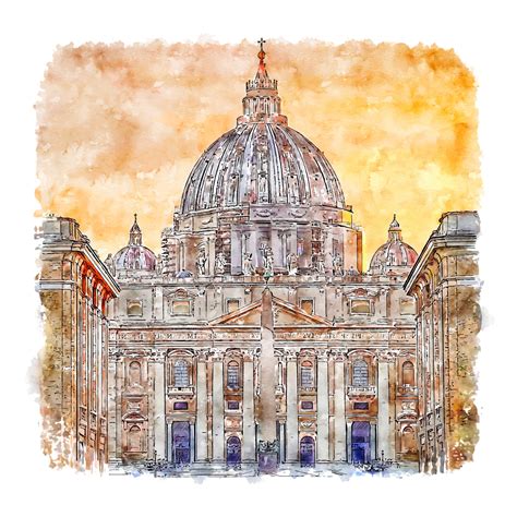 Vatican City Rome Italy Watercolor sketch hand drawn illustration ...