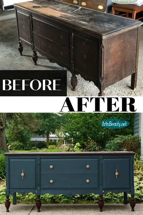 before and after rescued antique sideboard buffet makeover do it yourself custom painted general ...