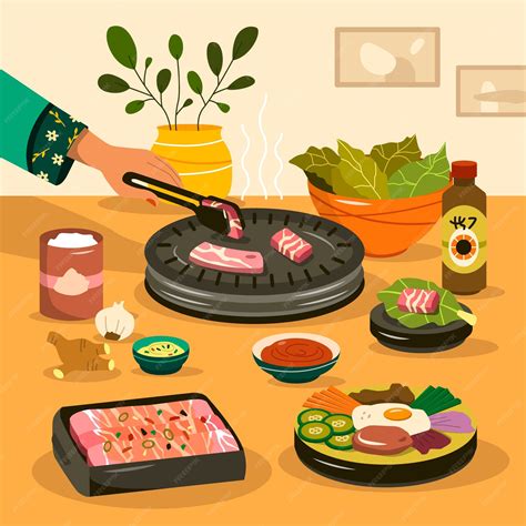 Free Vector | Hand drawn korean bbq illustration