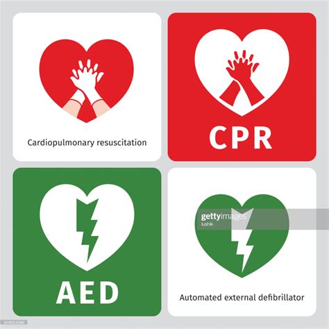 stock illustration : AED and CPR - emergency signs Cpr Poster, Automated External Defibrillator ...